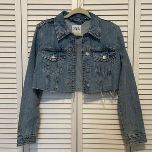 Zara Light Blue Cropped Denim Jacket